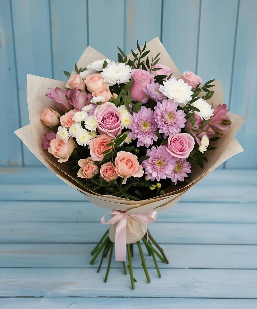 Букет цветов из: Хризантемы, Розы и Альстромерии в Краснослободске Республики Мордовия