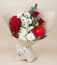 Букет цветов из:  Розы, Хризантемы, Герберы и Лилии в Краснослободске Республики Мордовия
