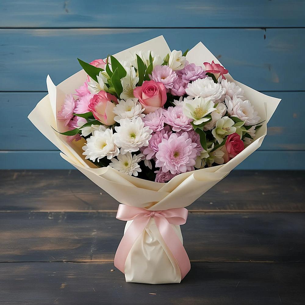 Букет цветов из: Хризантемы, Альстромерии и Розы в Краснослободске Республики Мордовия